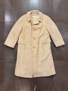 I Magnin Cream Women's Wool Boucle Button Coat